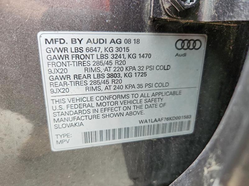 Aukcja sprzedaży 2019 Audi Q7, vin: WA1LAAF76KD001583, numer aukcji: 59767746