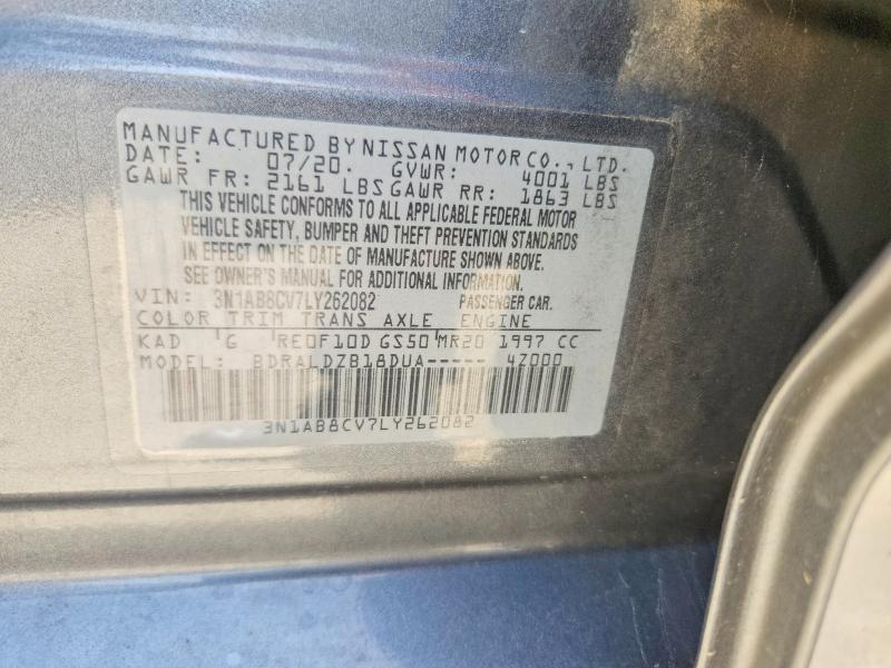 2020 Nissan Sentra მანქანა იყიდება აუქციონზე, vin: 3N1AB8CV7LY262082, აუქციონის ნომერი: 61607856