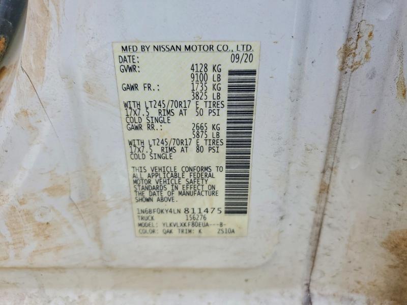 57013446 :رقم المزاد ، 1N6BF0KY4LN811475 vin ، 2020 Nissan Nv مزاد بيع