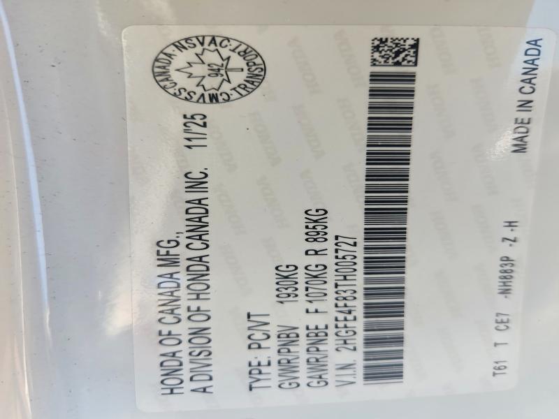 Продаж на аукціоні авто 2026 Honda Civic, vin: 2HGFE4F83TH005727, номер лоту: 61764816