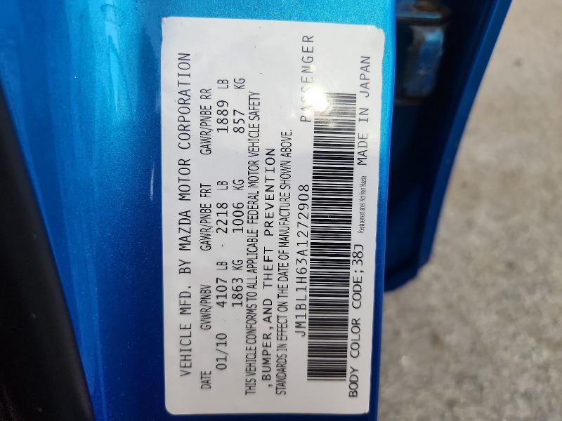59327146 :رقم المزاد ، JM1BL1H63A1272908 vin ، 2010 Mazda 3 مزاد بيع