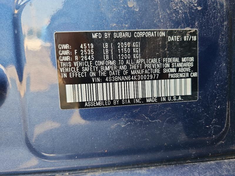 Продажа на аукционе авто 2019 Subaru Legacy, vin: 4S3BNAN64K3002977, номер лота: 62816046