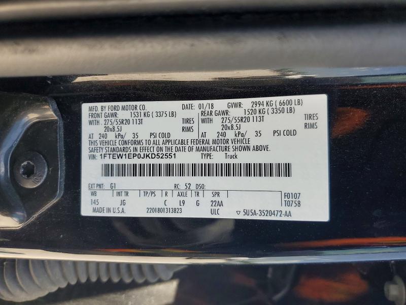 Продаж на аукціоні авто 2018 Ford F150, vin: 1FTEW1EP0JKD52551, номер лоту: 63427816