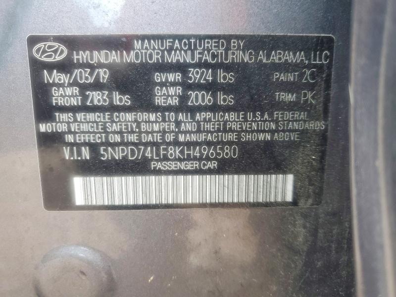 Продажа на аукционе авто 2019 Hyundai Elantra, vin: 5NPD74LF8KH496580, номер лота: 59634716