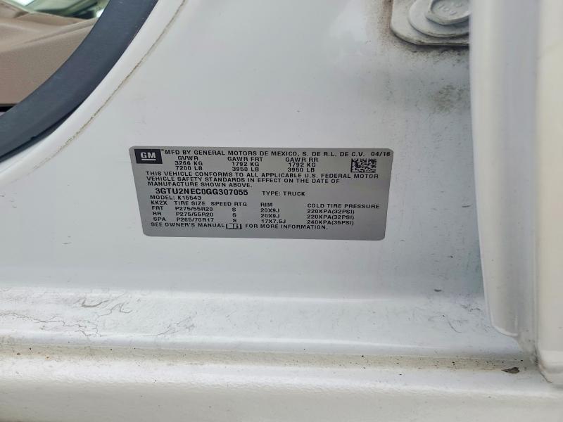 Aukcja sprzedaży 2016 Gmc Sierra, vin: 3GTU2NEC0GG307055, numer aukcji: 60307986