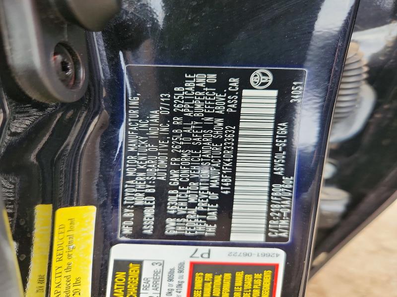 2013 Toyota Camry მანქანა იყიდება აუქციონზე, vin: 4T4BF1FK4DR333632, აუქციონის ნომერი: 62658196