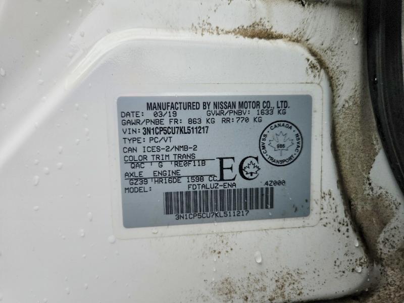 62769726 :رقم المزاد ، 3N1CP5CU7KL511217 vin ، 2019 Nissan Kicks مزاد بيع