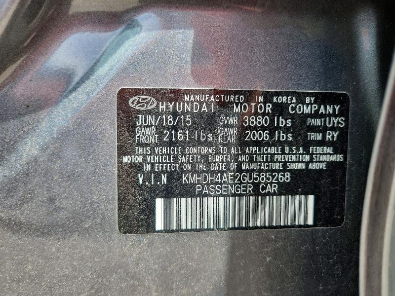 Продаж на аукціоні авто 2016 Hyundai Elantra, vin: KMHDH4AE2GU585268, номер лоту: 60235966