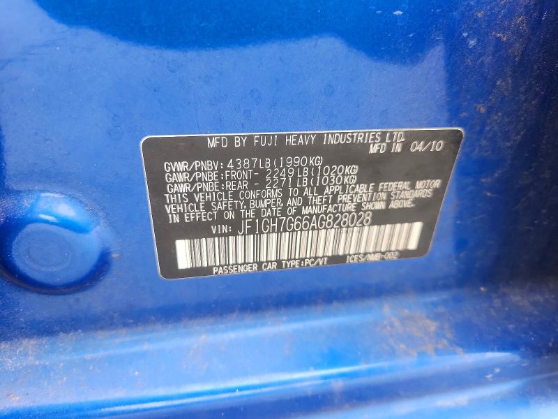 Aukcja sprzedaży 2010 Subaru Impreza, vin: JF1GH7G66AG828028, numer aukcji: 61963626