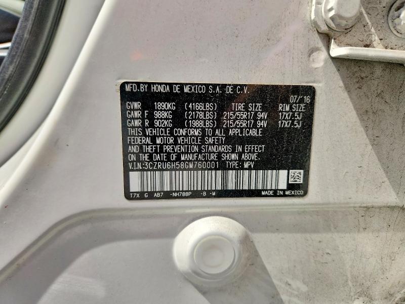 60696716 :رقم المزاد ، 3CZRU6H58GM760001 vin ، 2016 Honda Hr-v مزاد بيع