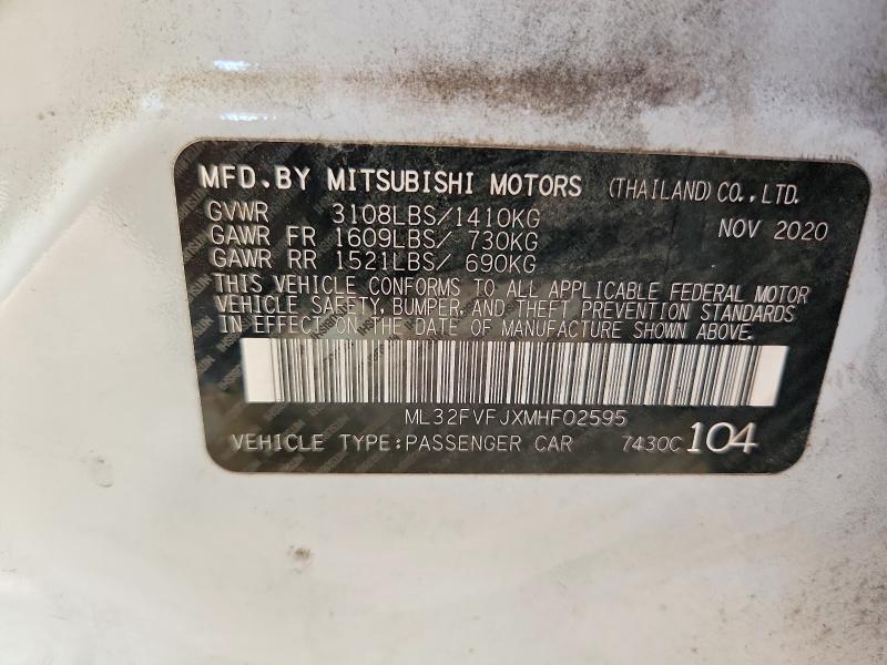 Aukcja sprzedaży 2021 Mitsubishi Mirage, vin: ML32FVFJXMHF02595, numer aukcji: 59592996
