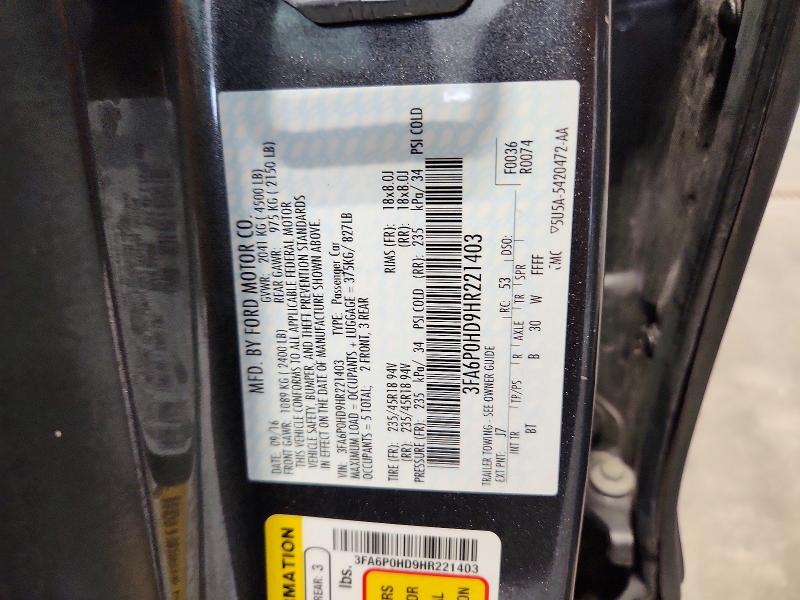 2017 Ford Fusion მანქანა იყიდება აუქციონზე, vin: 3FA6P0HD9HR221403, აუქციონის ნომერი: 60460266