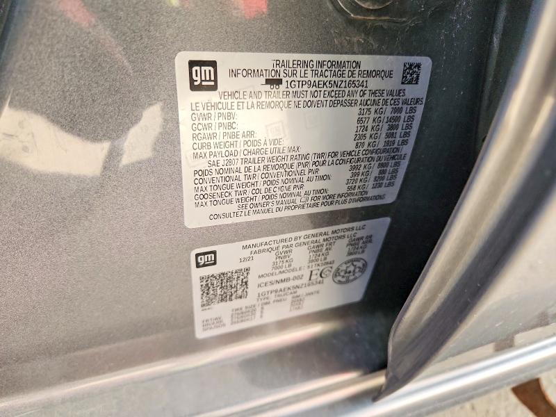 Продаж на аукціоні авто 2022 Gmc Sierra Limited, vin: 1GTP9AEK5NZ165341, номер лоту: 85635865