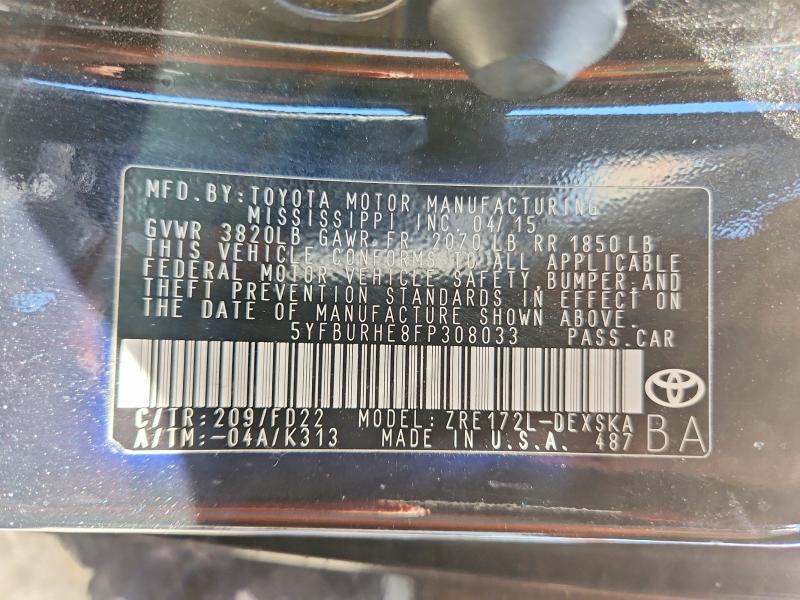 58767176 :رقم المزاد ، 5YFBURHE8FP308033 vin ، 2015 Toyota Corolla مزاد بيع
