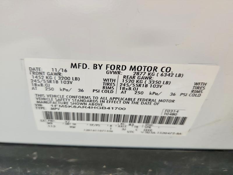 Aukcja sprzedaży 2017 Ford Explorer, vin: 1FM5K8AR4HGB41700, numer aukcji: 61412456