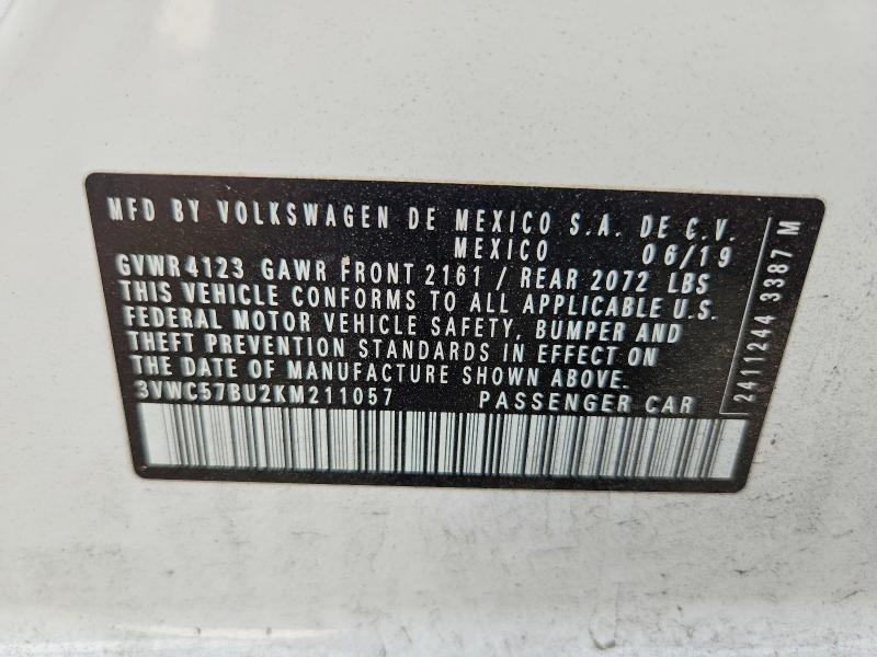 Auction sale of the 2019 Volkswagen Jetta, vin: 3VWC57BU2KM211057, lot number: 60291106