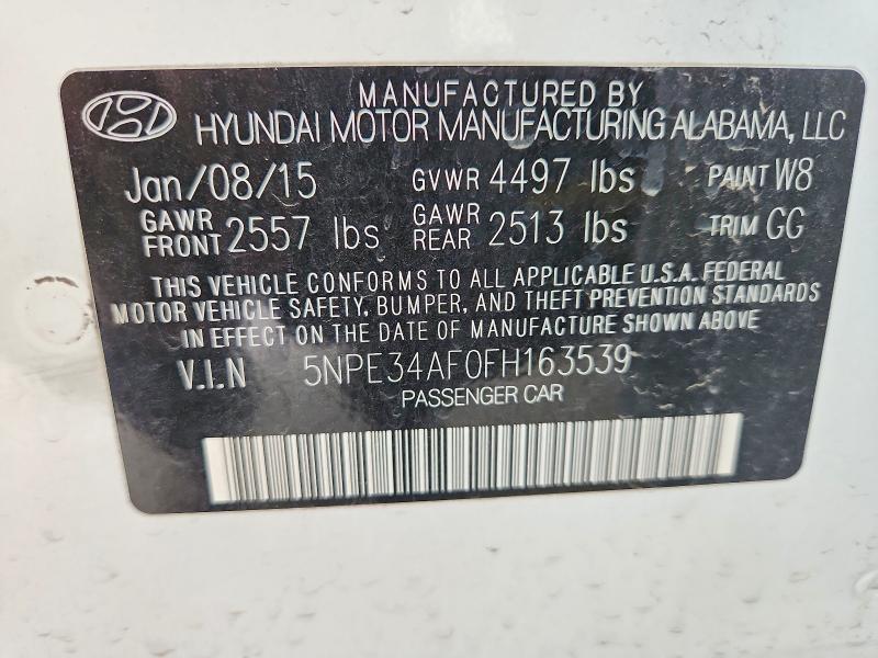 2015 Hyundai Sonata მანქანა იყიდება აუქციონზე, vin: 5NPE34AF0FH163539, აუქციონის ნომერი: 60497836