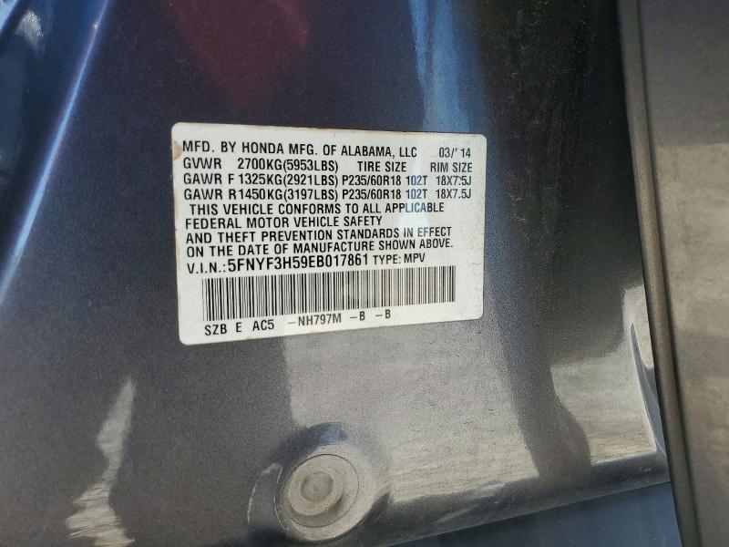 Aukcja sprzedaży 2014 Honda Pilot, vin: 5FNYF3H59EB017861, numer aukcji: 59776676