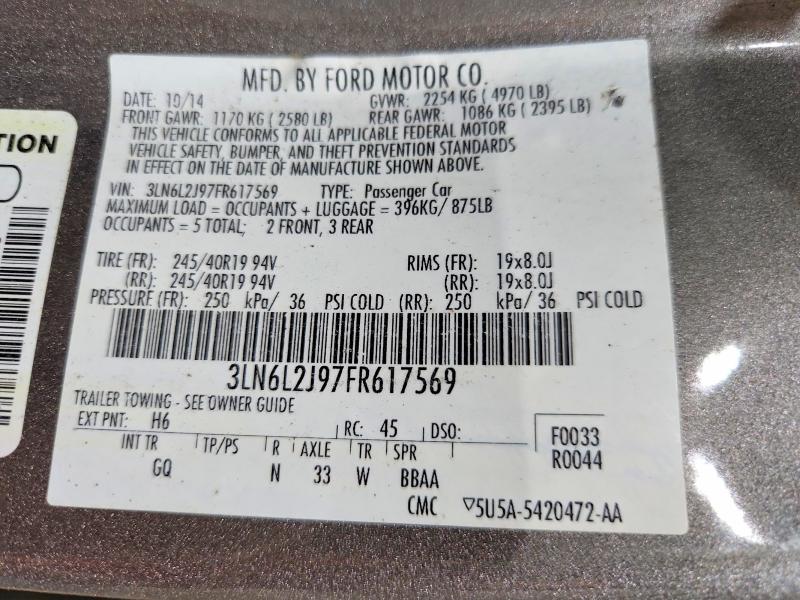 Продажа на аукционе авто 2015 Lincoln Mkz, vin: 3LN6L2J97FR617569, номер лота: 60224516