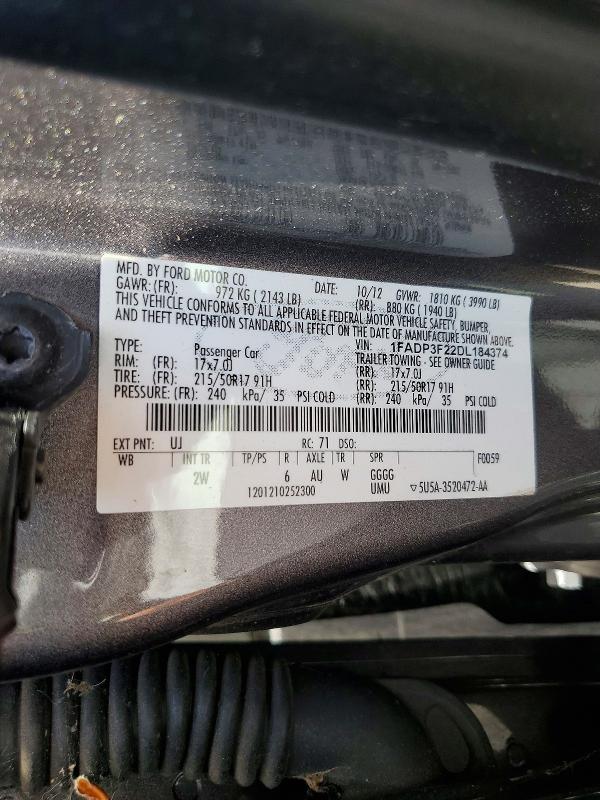 Продаж на аукціоні авто 2013 Ford Focus, vin: 1FADP3F22DL184374, номер лоту: 62645226
