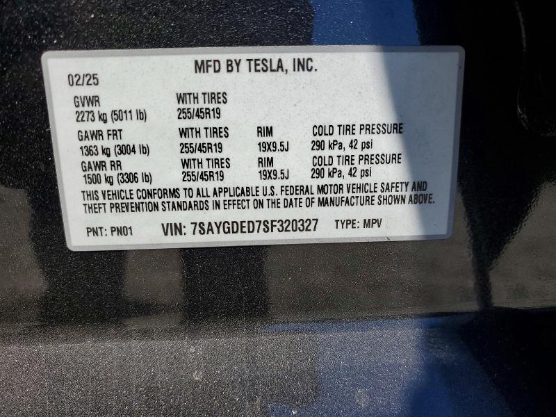 Продаж на аукціоні авто 2025 Tesla Model Y, vin: 7SAYGDED7SF320327, номер лоту: 59402746