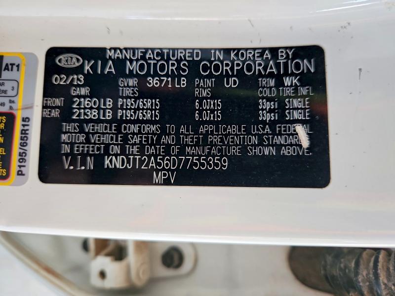61924726 :رقم المزاد ، KNDJT2A56D7755359 vin ، 2013 Kia Soul مزاد بيع
