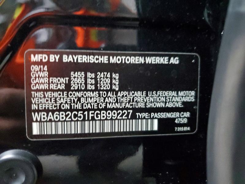 Продаж на аукціоні авто 2015 Bmw 650, vin: WBA6B2C51FGB99227, номер лоту: 61283606