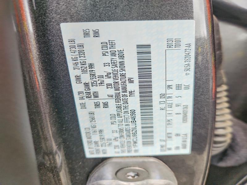 62785286 :رقم المزاد ، 1FMCU9BZ6LUB46560 vin ، 2020 Ford Escape مزاد بيع