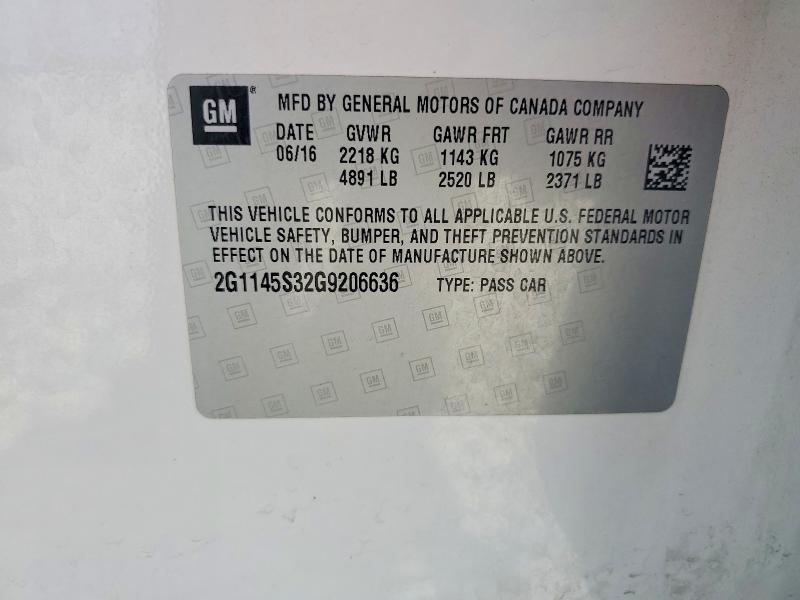 2016 Chevrolet Impala მანქანა იყიდება აუქციონზე, vin: 2G1145S32G9206636, აუქციონის ნომერი: 60601776