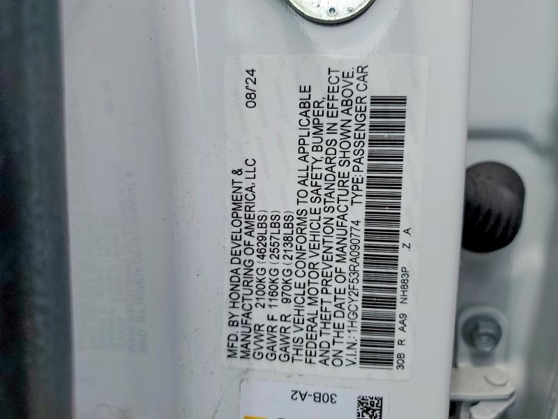 62518126 :رقم المزاد ، 1HGCY2F53RA090774 vin ، 2024 Honda Accord مزاد بيع