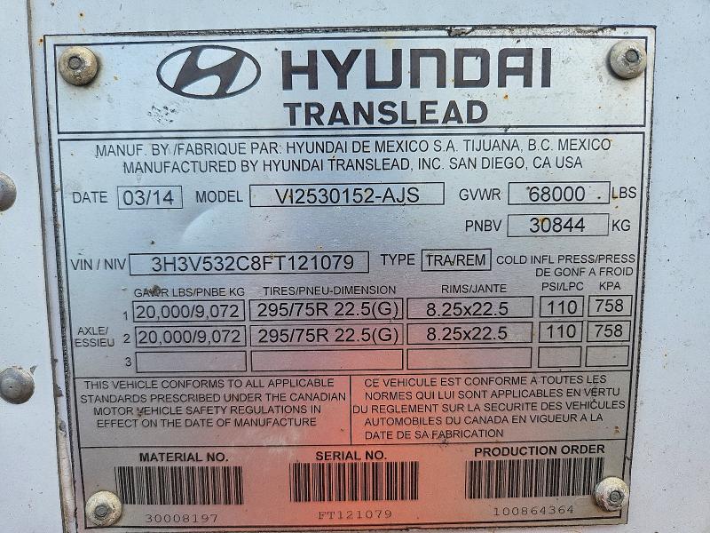 Продажа на аукционе авто 2015 Hyundai Translead Inc Trailers, vin: 3H3V532C8FT121079, номер лота: 61751486
