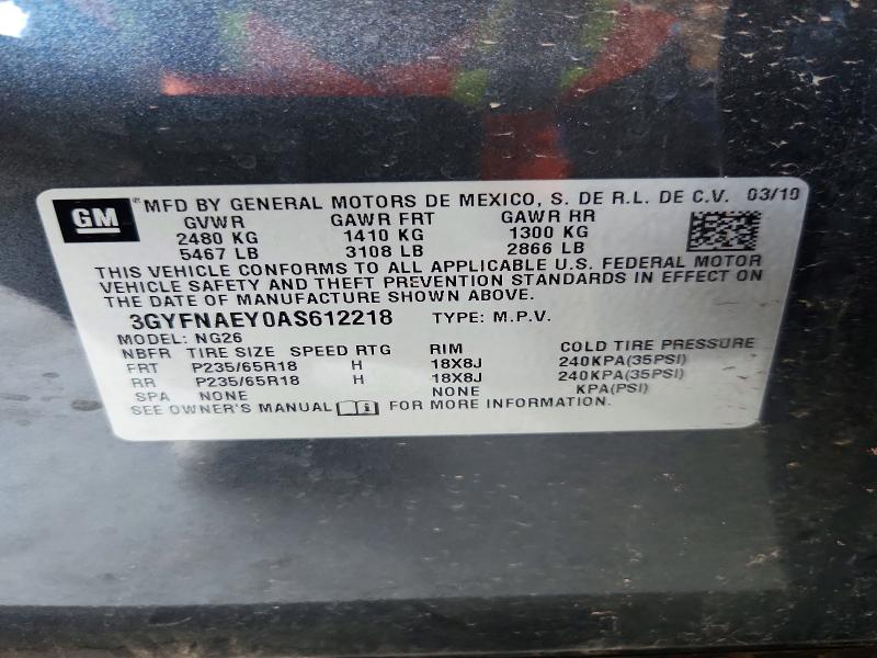 62486896 :رقم المزاد ، 3GYFNAEY0AS612218 vin ، 2010 Cadillac Srx مزاد بيع