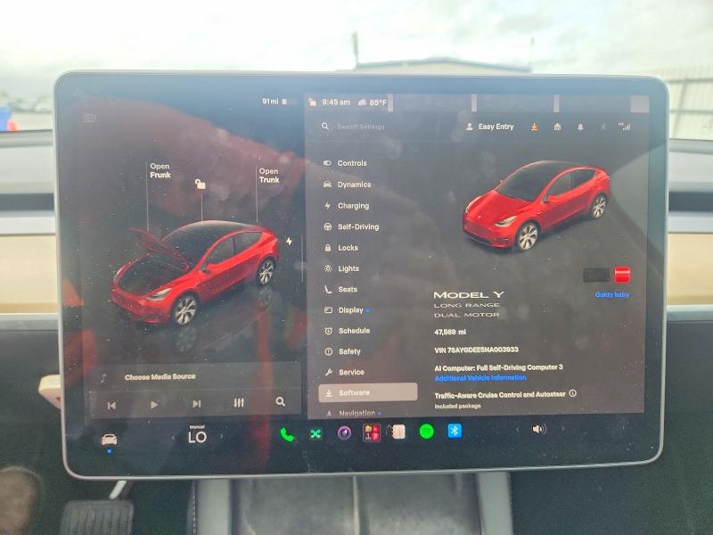 2022 Tesla Model Y მანქანა იყიდება აუქციონზე, vin: 7SAYGDEE5NA003933, აუქციონის ნომერი: 62424396