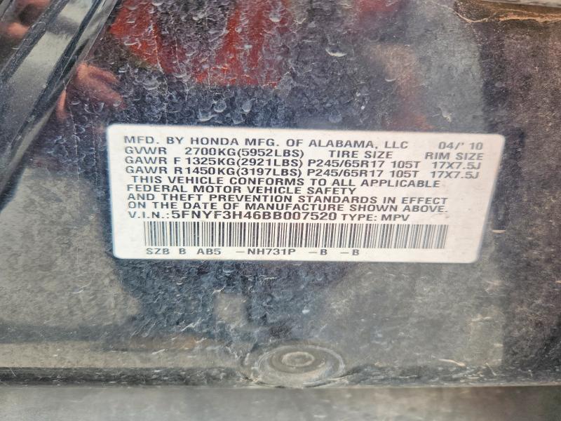 61689156 :رقم المزاد ، 5FNYF3H46BB007520 vin ، 2011 Honda Pilot مزاد بيع
