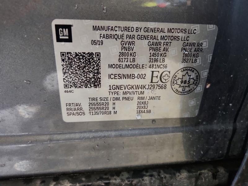 62579096 :رقم المزاد ، 1GNEVGKW4KJ297568 vin ، 2019 Chevrolet Traverse مزاد بيع