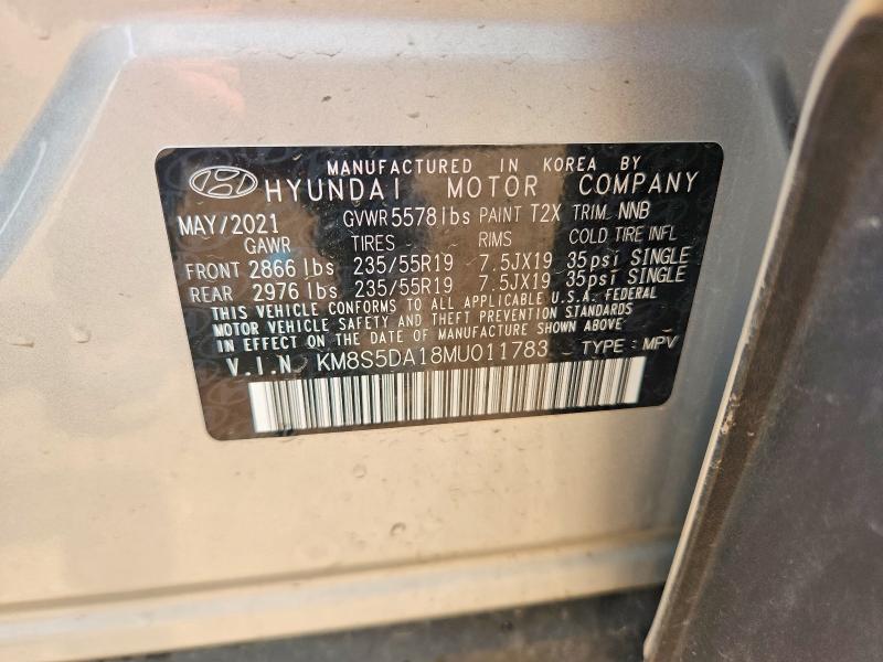 Aukcja sprzedaży 2021 Hyundai Santa Fe, vin: KM8S5DA18MU011783, numer aukcji: 58836296