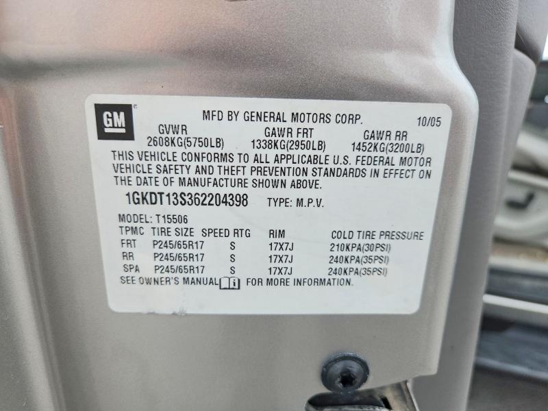 Aukcja sprzedaży 2006 Gmc Envoy, vin: 1GKDT13S362204398, numer aukcji: 62817316