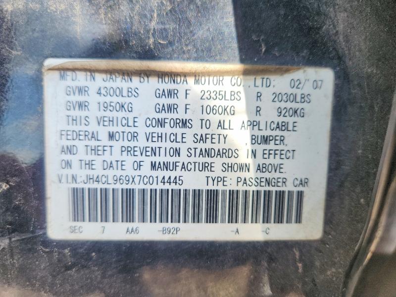 Продаж на аукціоні авто 2007 Acura Tsx, vin: JH4CL969X7C014445, номер лоту: 62642196