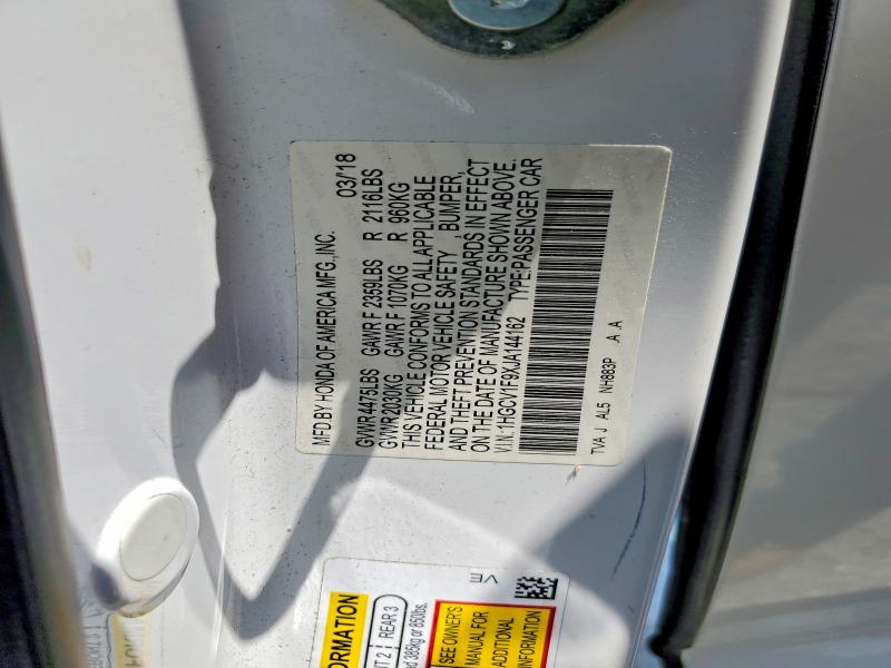 Продаж на аукціоні авто 2018 Honda Accord, vin: 1HGCV1F9XJA144162, номер лоту: 61469956