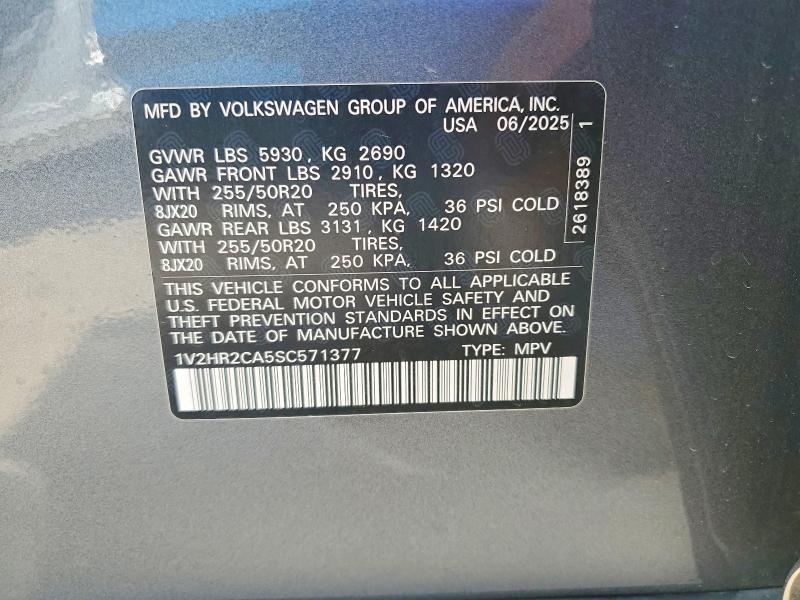Aukcja sprzedaży 2025 Volkswagen Atlas, vin: 1V2HR2CA5SC571377, numer aukcji: 60876536