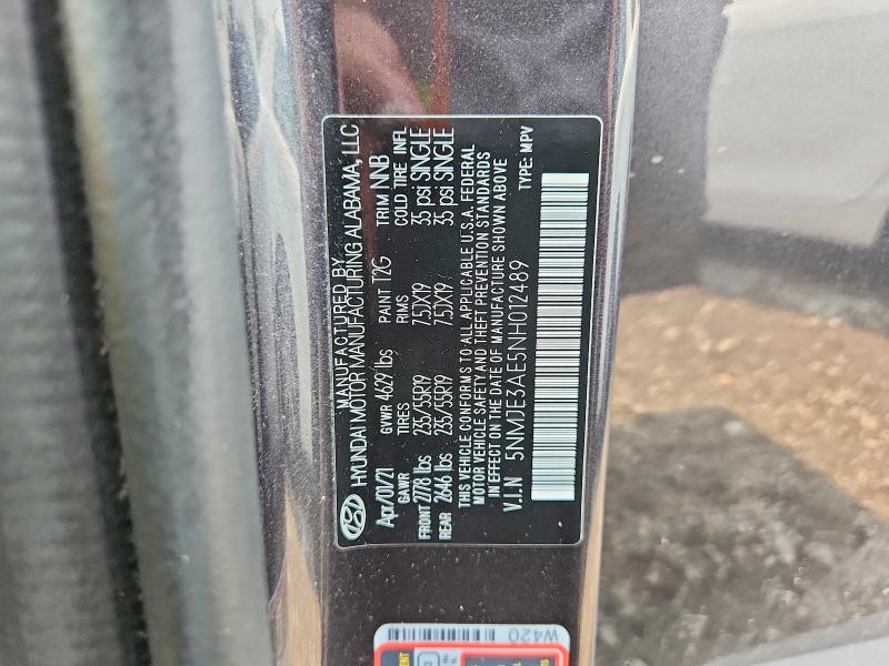2022 Hyundai Tucson მანქანა იყიდება აუქციონზე, vin: 5NMJE3AE5NH012489, აუქციონის ნომერი: 62249536