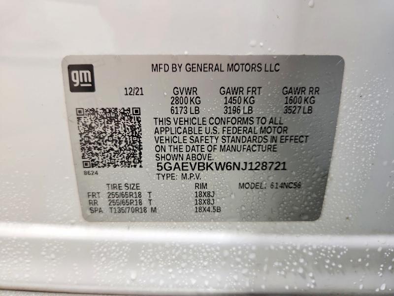 60759066 :رقم المزاد ، 5GAEVBKW6NJ128721 vin ، 2022 Buick Enclave مزاد بيع