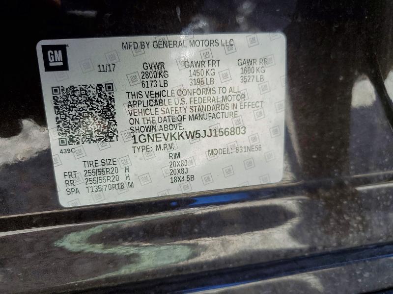 Продаж на аукціоні авто 2018 Chevrolet Traverse, vin: 1GNEVKKW5JJ156803, номер лоту: 60387786