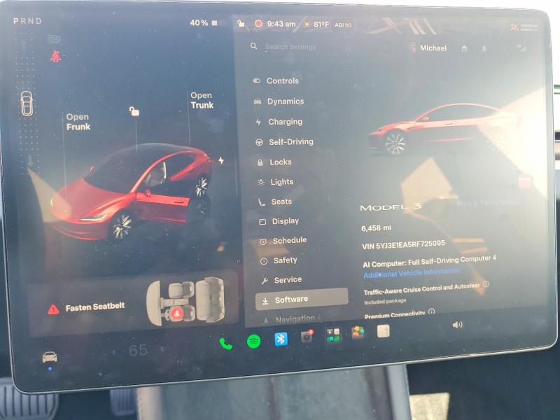 Aukcja sprzedaży 2024 Tesla Model 3, vin: 5YJ3E1EA5RF725095, numer aukcji: 61580056