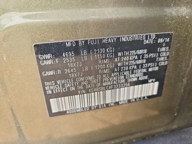 Продажа на аукционе авто 2015 Subaru Outback, vin: 4S4BSBLC4F3233256, номер лота: 61299256