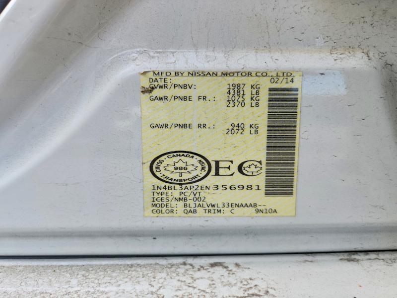 2014 Nissan Altima მანქანა იყიდება აუქციონზე, vin: 1N4BL3AP2EN356981, აუქციონის ნომერი: 55937596