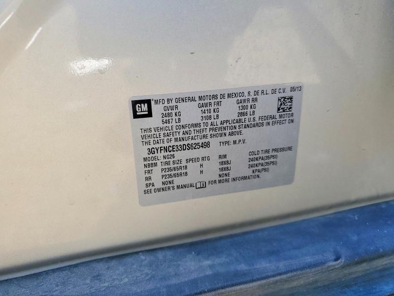 62603726 :رقم المزاد ، 3GYFNCE33DS625498 vin ، 2013 Cadillac Srx مزاد بيع