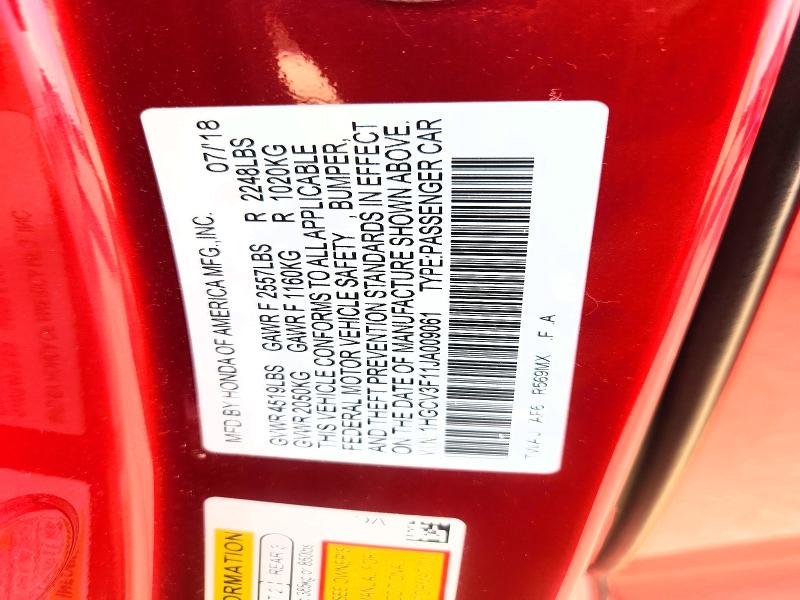 Продажа на аукционе авто 2018 Honda Accord, vin: 1HGCV3F11JA009061, номер лота: 60112196