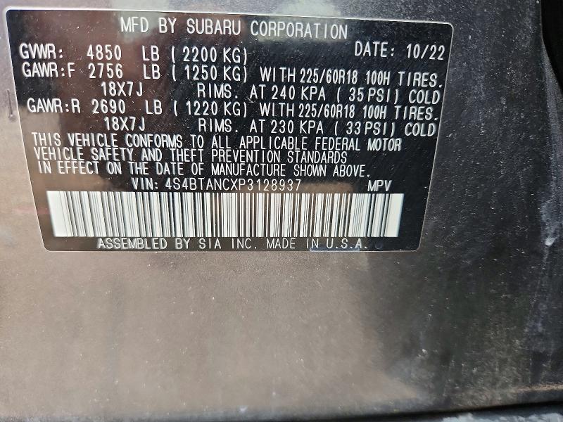 60431746 :رقم المزاد ، 4S4BTANCXP3128937 vin ، 2023 Subaru Outback مزاد بيع