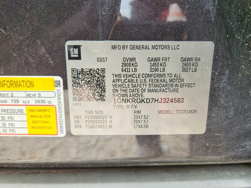 61050436 :رقم المزاد ، 1GNKRGKD7HJ324583 vin ، 2017 Chevrolet Traverse مزاد بيع